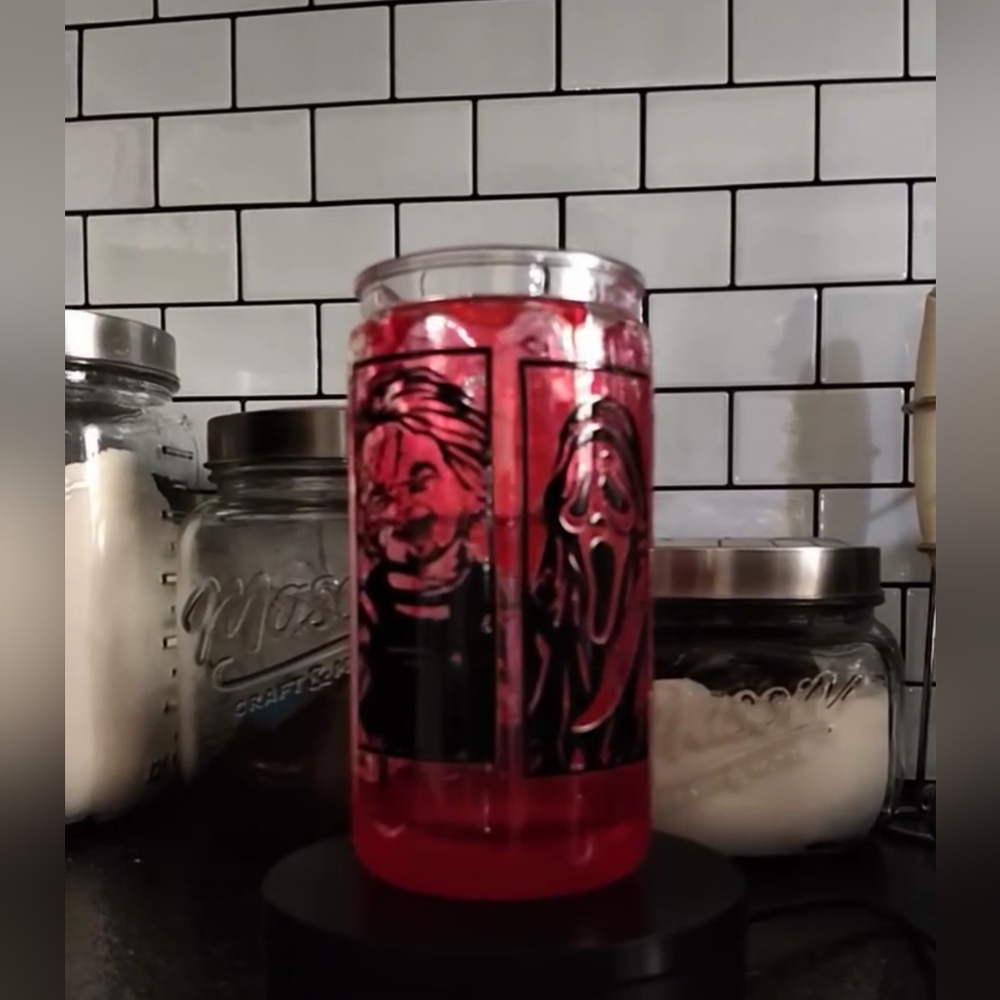 Red Glass Tumbler with Black Design